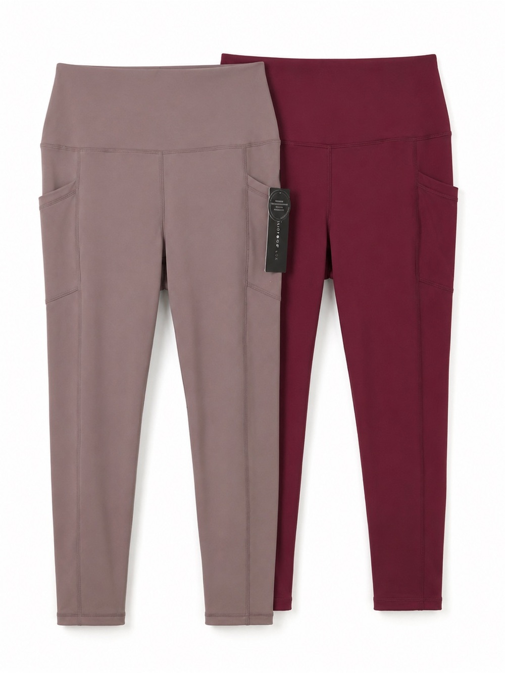 Yogalicious Lux High Rise Pocket Leggings Bundle XL Mocha & Burgundy